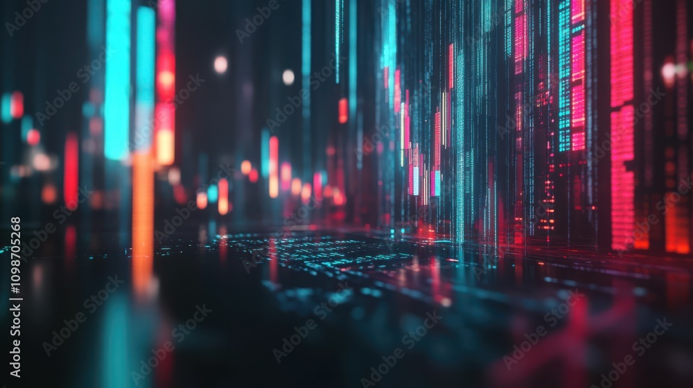 Poster a stock market concept based on the concepts of stock, machine learning, and modern computer technol