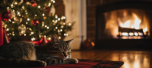 interior Christmas tree cat background