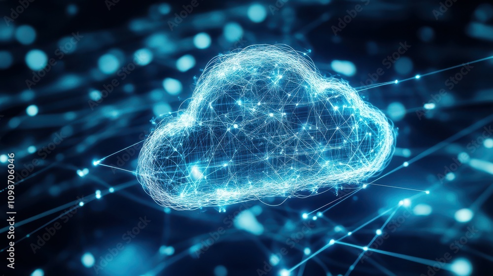 Poster a white cloud is connected with a network cable in this cloud computing technology concept backgroun