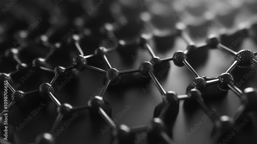 Poster close-up view of a molecular structure showing interconnected atoms and bonds in a scientifically de