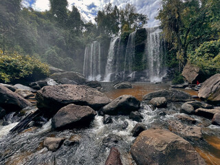 Verdant Rain forest Waterfall and Trails in Phnom Kulen, Phnom Kulen, Cambodia