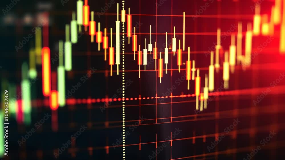 Poster a detailed view of a stock chart displayed on a computer screen, showing the rise and fall of stock 