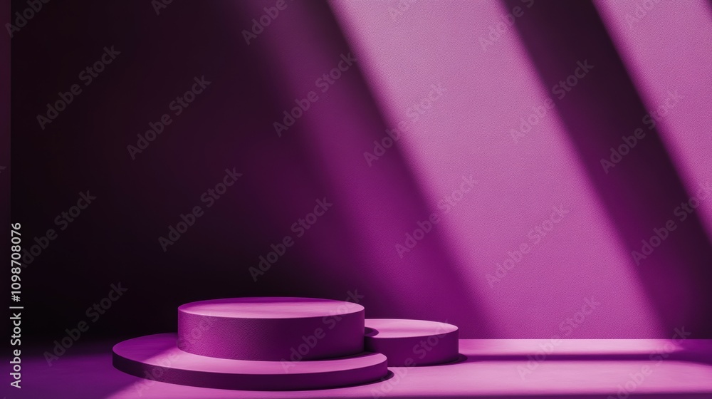 Poster abstract minimalistic scene with geometric forms. podium on purple background with shadows. product 