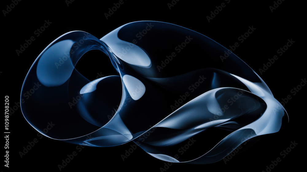 Poster elegant translucent sculpture in a dark setting, highlighting its flowing curves and smooth textures