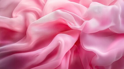 Obraz premium abstract background with delicate pink waving veil, floating drapery, crumpled silky textile, cloth macro, wavy fashion wallpaper