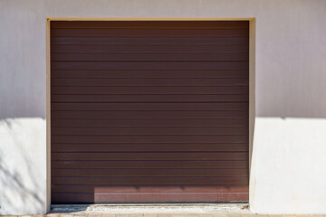 Closed garage doors. Roller shutters.