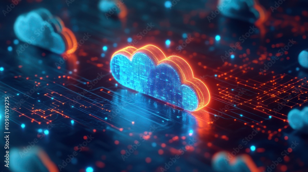 Poster ai and technology cloud computing for transmitting, storing, and backing up data. concept for a futu