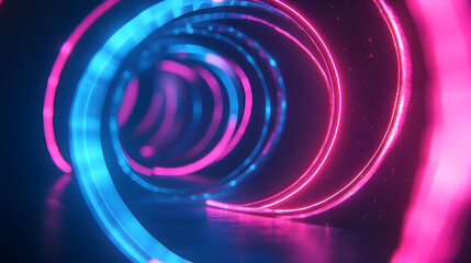 Naklejka premium A glowing vortex-like design in shades of neon pink and blue, creating a dynamic and futuristic abstract composition.