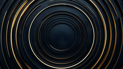 Obraz premium A dark and elegant concentric circular design in black and gold, creating a sleek and luxurious abstract aesthetic.