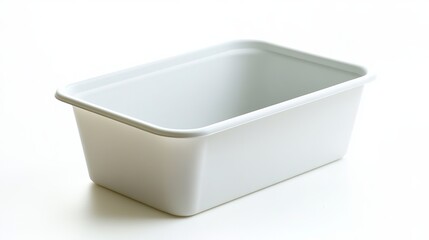 Empty white plastic basin isolated on white background. This household item is commonly used for cleaning, laundry, or storage. 