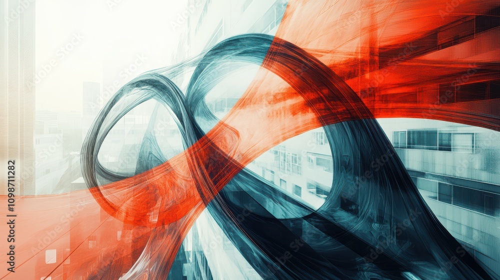 Poster abstract conceptual image depicting the chaos and order in corporate change management, with swirlin