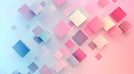 A floating arrangement of pastel cubes in varying shades of pink and blue, creating a dynamic and...