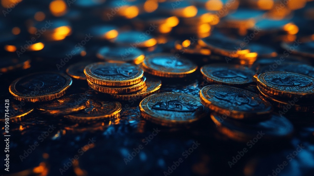 Poster 3d visualization of investment concepts featuring coin graphs in the stock market