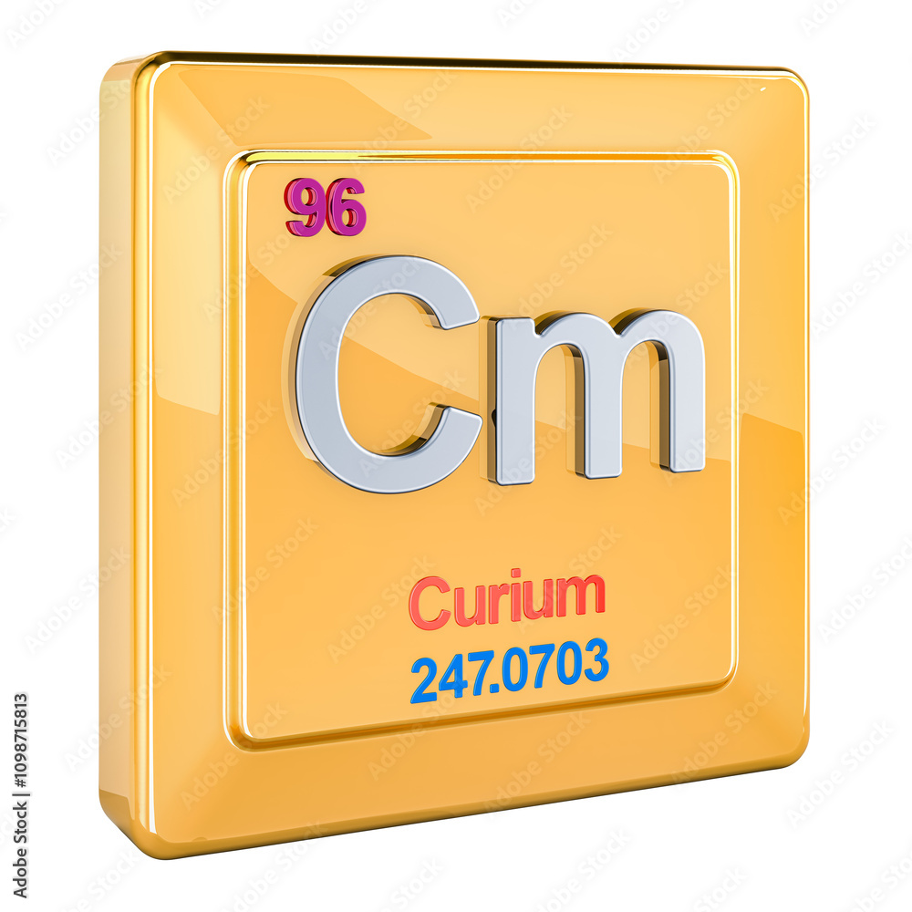 Aufkleber curium cm, chemical element sign with number 96 in periodic table. 3d rendering isolated on transpar