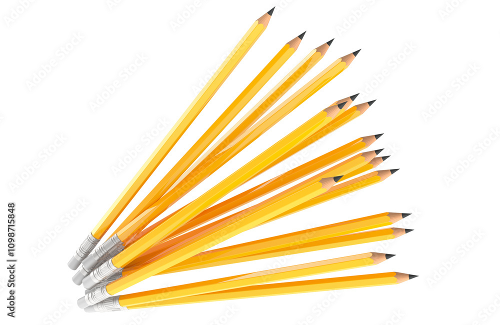 Poster heap of graphite pencils. 3d rendering isolated on transparent background