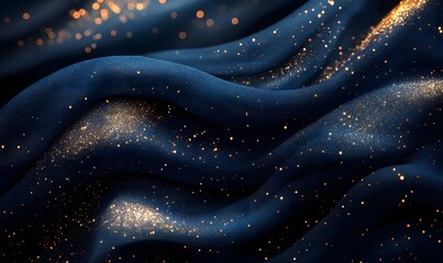 Obraz premium Navy blue fabric-like texture with shimmering gold particles giving a luxurious