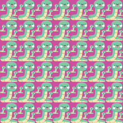 Discover a modern seamless snake pattern featuring repeated animal shapes, crafted as a stylish vector. Ideal for contemporary designs, backgrounds, or textiles with a clean, trendy aesthetic.