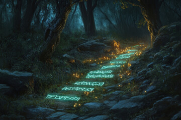 Glowing Pathway in Enchanted Forest

