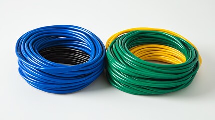 Pack of three electrical wires in blue, yellow, green, and black colors. 