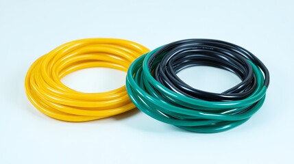 Naklejka premium Pack of three electrical wires in blue, yellow, green, and black colors. 