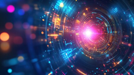 Obraz premium A futuristic abstract background with HUD elements and glowing lights.