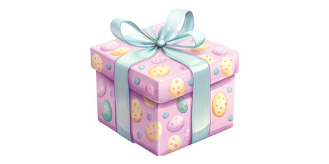 Fototapeta premium Pastel Gift Box with Easter Egg Pattern Isolated on Transparent Background