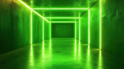 Fototapeta premium abstract green background,empty room illuminated with neon light