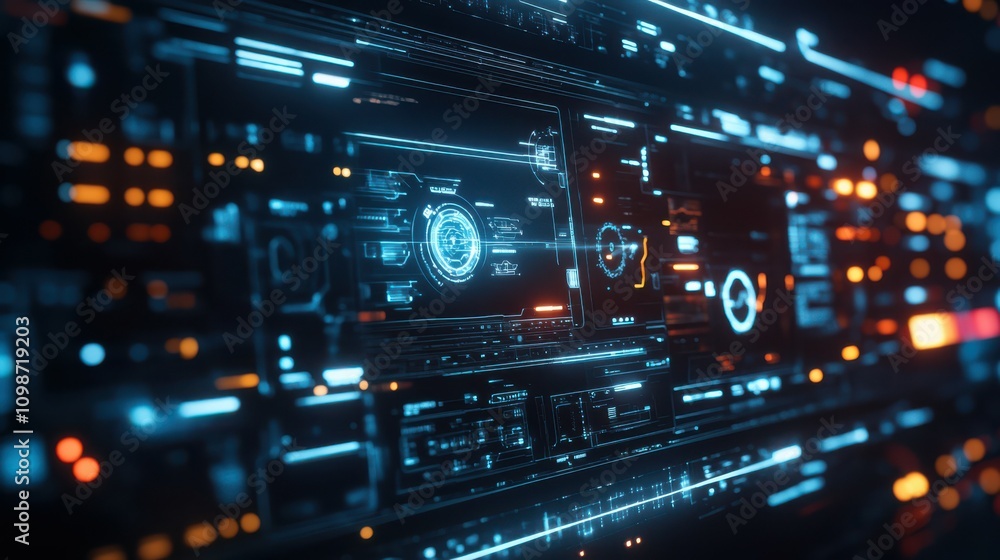 Aufkleber a futuristic technology interface with geometric shapes on an abstract background