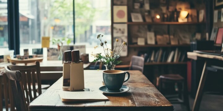 A local coffee shop hosting a poetry reading event, customers gathered around, sipping coffee and listening to live recitals