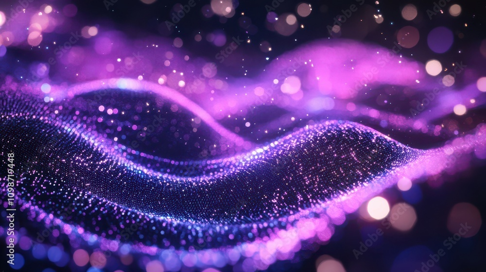 Poster a futuristic wave. purple light-up neon background. computer network technology. digital science con