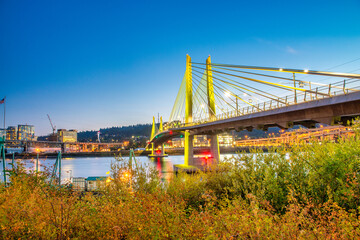 Obraz premium Portland, Oregon. Amazing city night skyline. Bridge over Willamette River and city lights