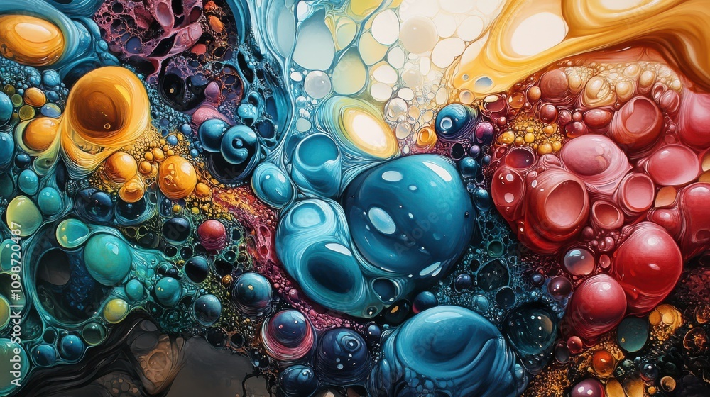 Poster a stunning display of fluid dynamics with vibrant colors and unique textures in artistry