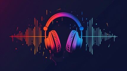 A colorful and abstract visualization of sound, with headphones symbolizing the experience of listening to music. 