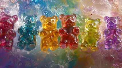 Vibrant Glass Bears: Studio-Lit Array on Pastoral Background