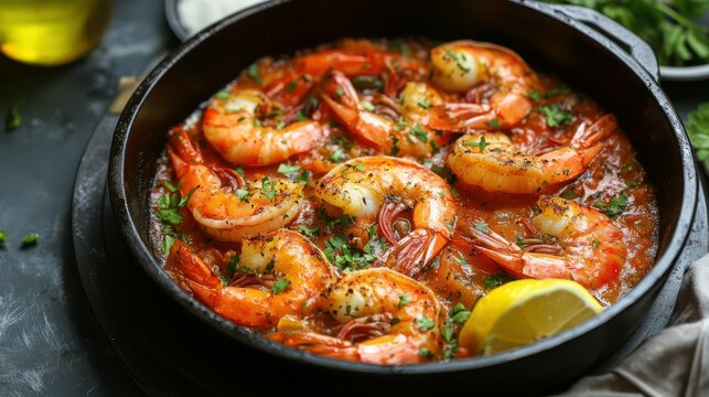 Butter Casserole Shrimp with Tasty Sauce Turkish cimcim karides tava or Tereyagli Guvec Karides