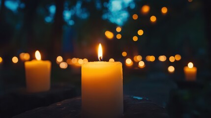 candlelight vigil with christian community praying at night soft lighting spiritual scene