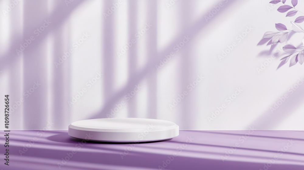 Poster abstract minimalistic scene with geometric forms. podium on purple background with shadows. product 