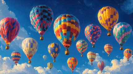 Obraz premium Colorful Hot Air Balloons in a Blue Sky