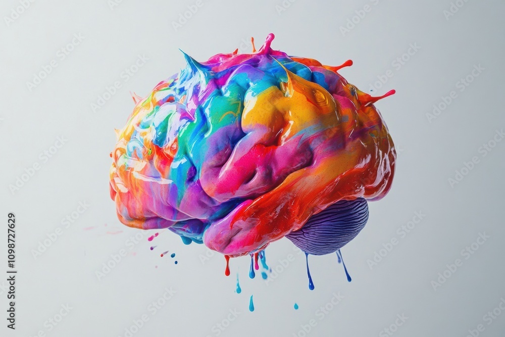Aufkleber a brain bursts with an explosion of colorful paint strokes and splashes, representing creativity and