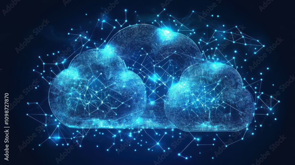 Poster ai and technology cloud computing for transmitting, storing, and backing up data. concept for a futu