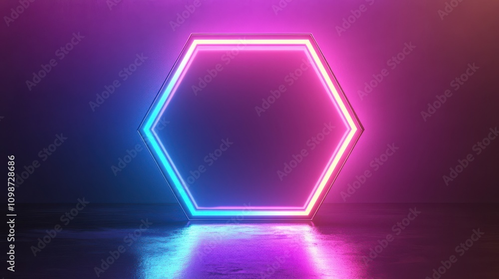 Aufkleber abstract colorful neon background with blank hexagonal frame. simple geometric shape. modern minimal