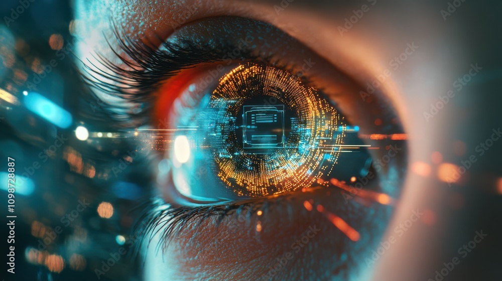 Poster ai and automation eye of futuristic and innovative imagery, suggesting efficiencies and productivity