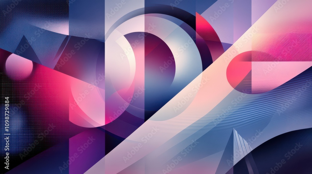 Poster abstract composition with geometric shapes, gradients, and dynamic patterns