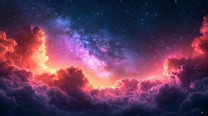 Illustration photor&eacute;aliste d'un ciel nocturne &eacute;toil&eacute; avec Voie Lact&eacute;e et n&eacute;buleuses color&eacute;es