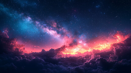 Obraz premium Illustration photoréaliste d'un ciel nocturne étoilé avec Voie Lactée et nébuleuses colorées