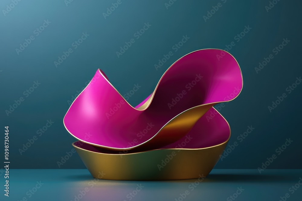 Poster luxurious fuchsia and gold 3d abstract form. modern design with elegant shapes for a striking backgr