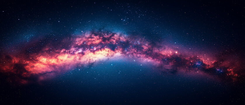 Illustration photor&eacute;aliste d'un ciel nocturne &eacute;toil&eacute; avec Voie Lact&eacute;e et n&eacute;buleuses color&eacute;es