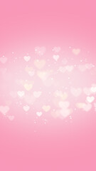 pink background with heart bokeh lights cosmetics and valentines day love background, soft glitter stars beauty product sale social media certical design element	