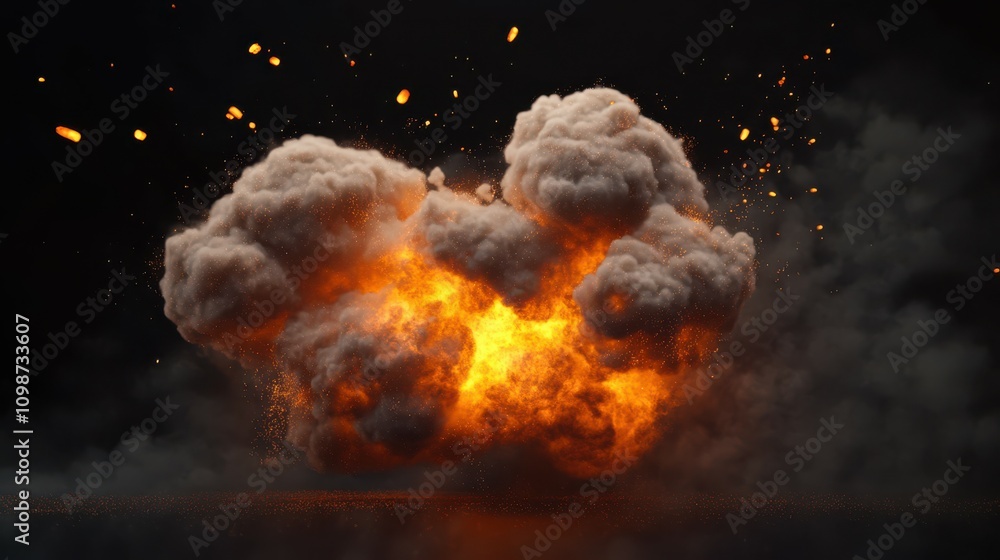 Poster an stock-generated explosion on a transparent background.