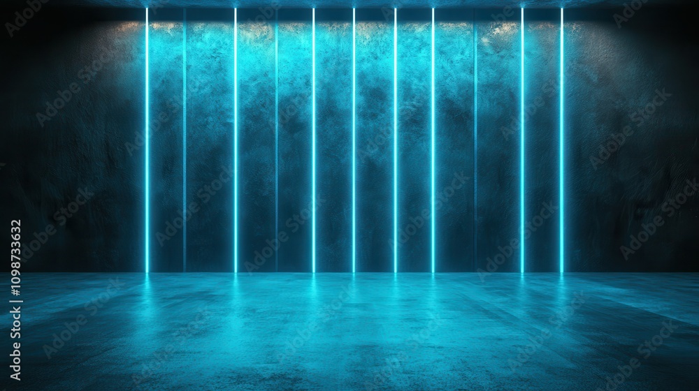 Aufkleber abstract minimal neon background with glowing lines. wall illuminated with blue light. simple geomet